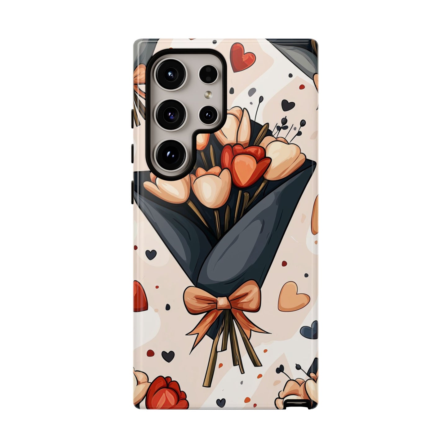 Romantic Bouquet Floral Phone Case for iPhone, Samsung & Pixel | Cute Heart & Flowers Design | Soft Matte Finish