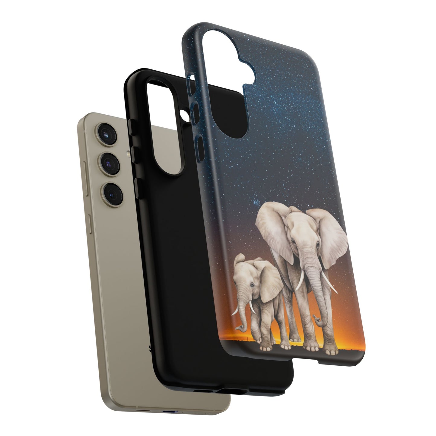 Starry Safari Elephant Family Mobile Cover – Cosmic Wildlife Aesthetic