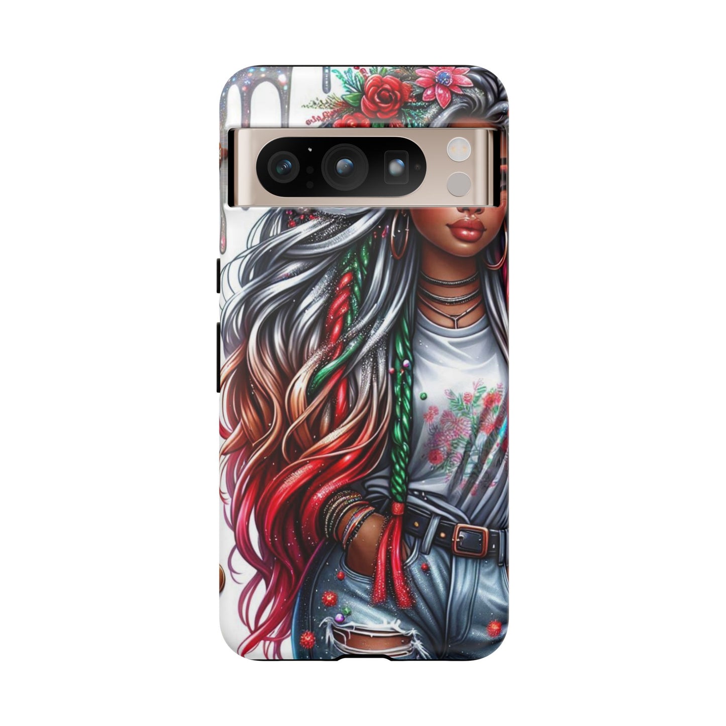 Festive Boho Queen – Holiday Glow & Candy Cane Braids Mobile Cover