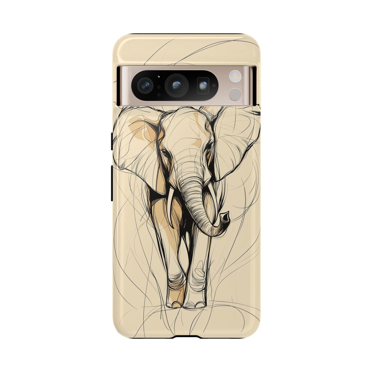 Majestic March: Dynamic Elephant Line Art Phone Case for iPhone, Samsung & Pixel