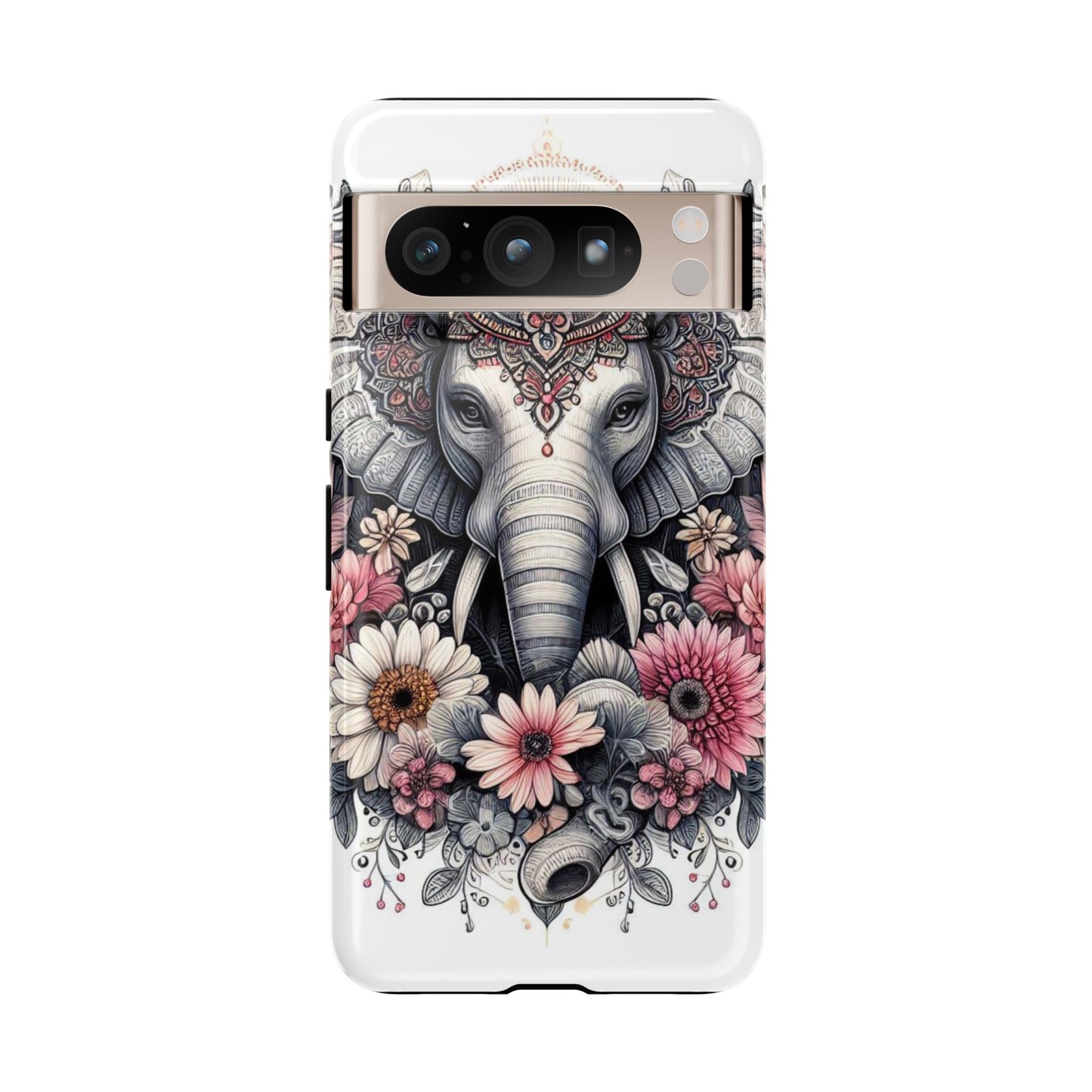 Royal Elephant Mandala Phone Case – Intricate Bohemian Floral Design
