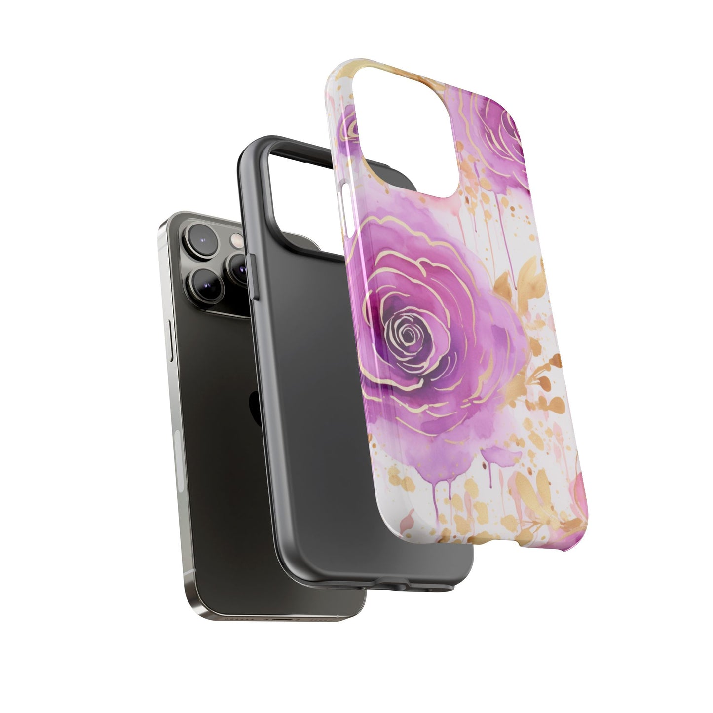 Elegant Purple-Gold Watercolor Rose Mobile Case