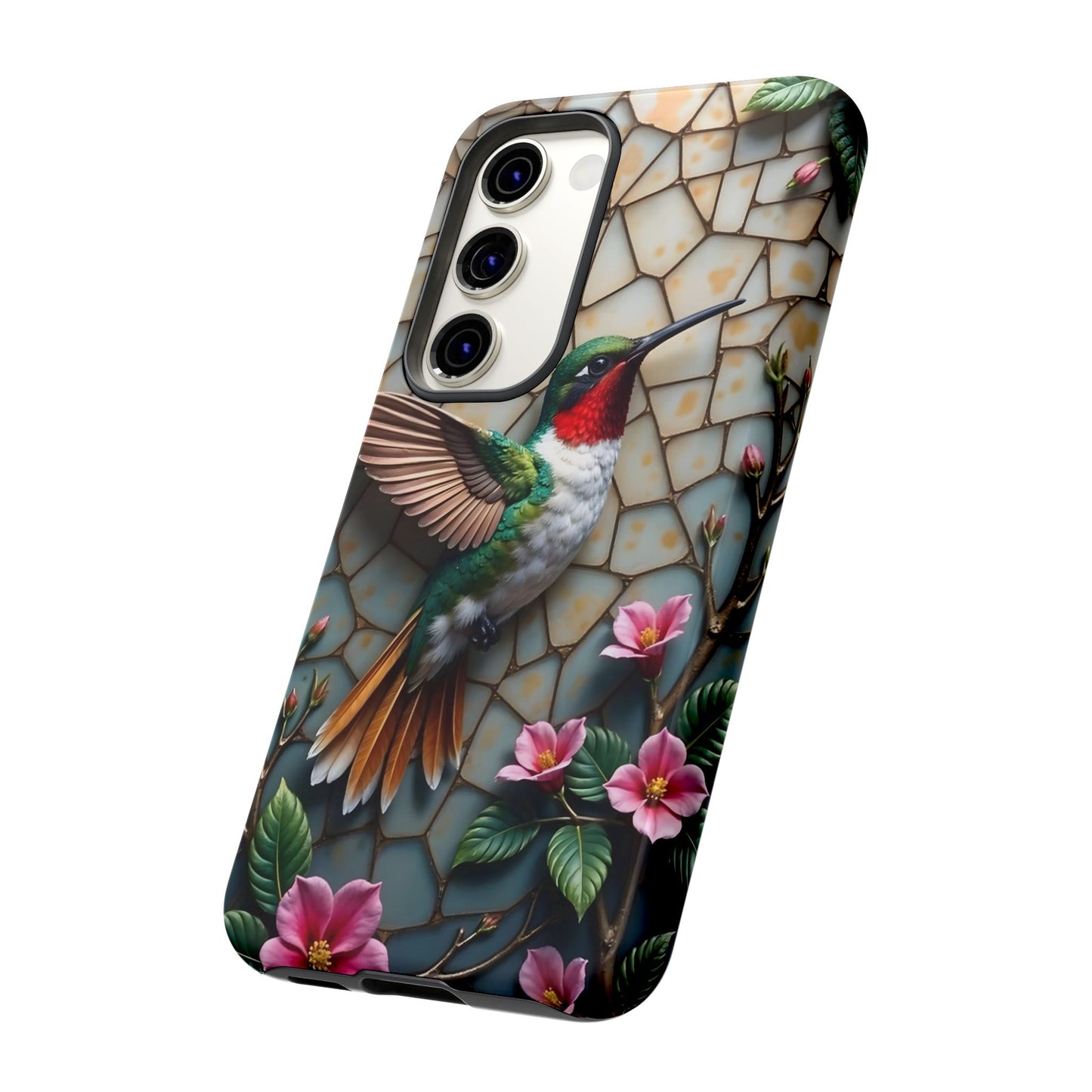 Vivid Hummingbird with Blossoming Branches | Artistic Mosaic Style