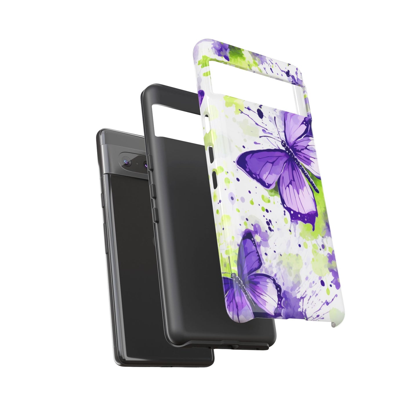 Vibrant Purple Butterfly Splash Mobile Cover – Artistic Green & Violet Aesthetic