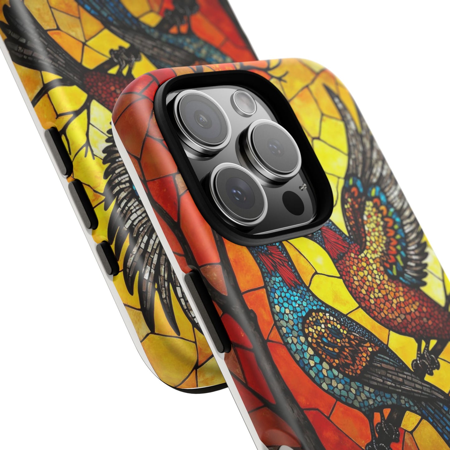 Vibrant Hummingbirds with Stained Glass Charm