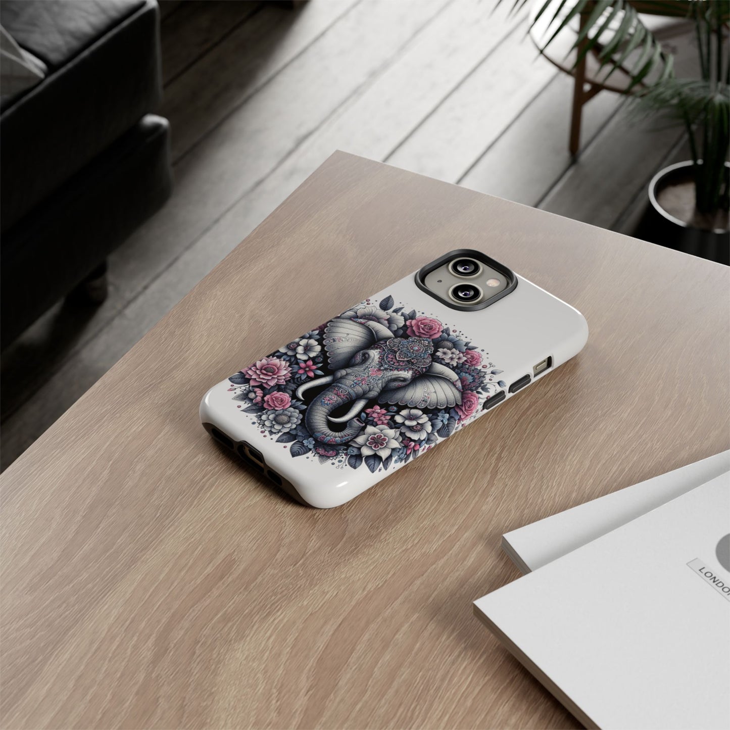 Ornate Floral Elephant Mobile Cover – Elegant Bohemian Art