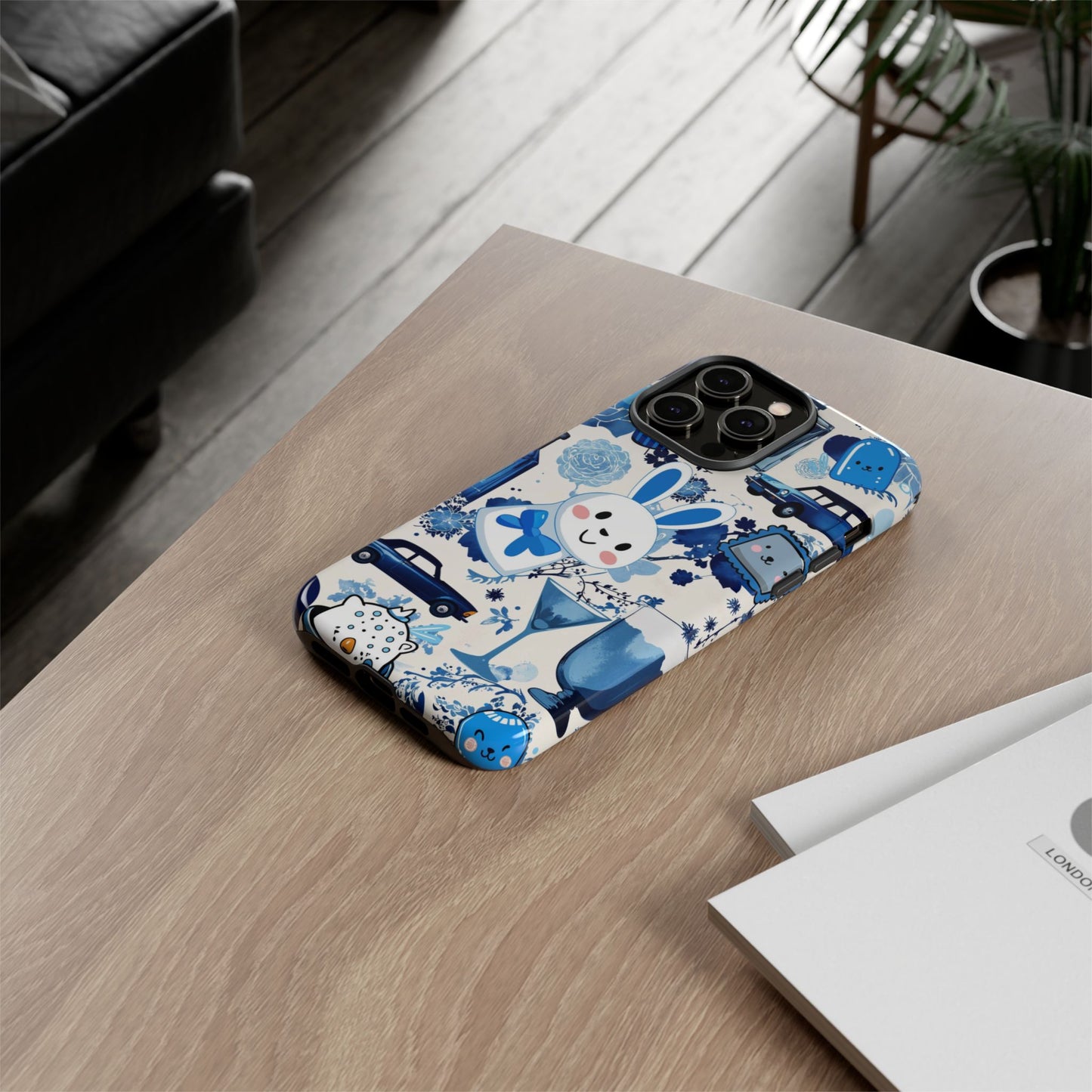 Blue Bunny & Car Themed Phone Case