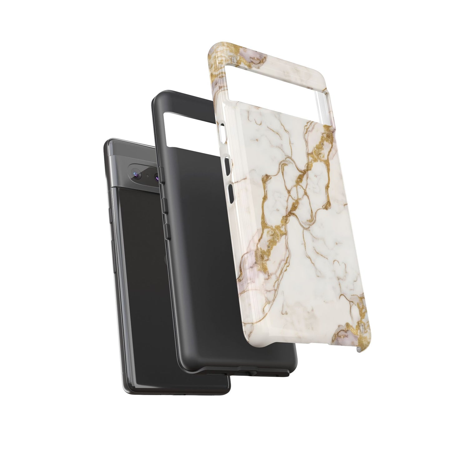 Elegant White and Gold Marble Case Design