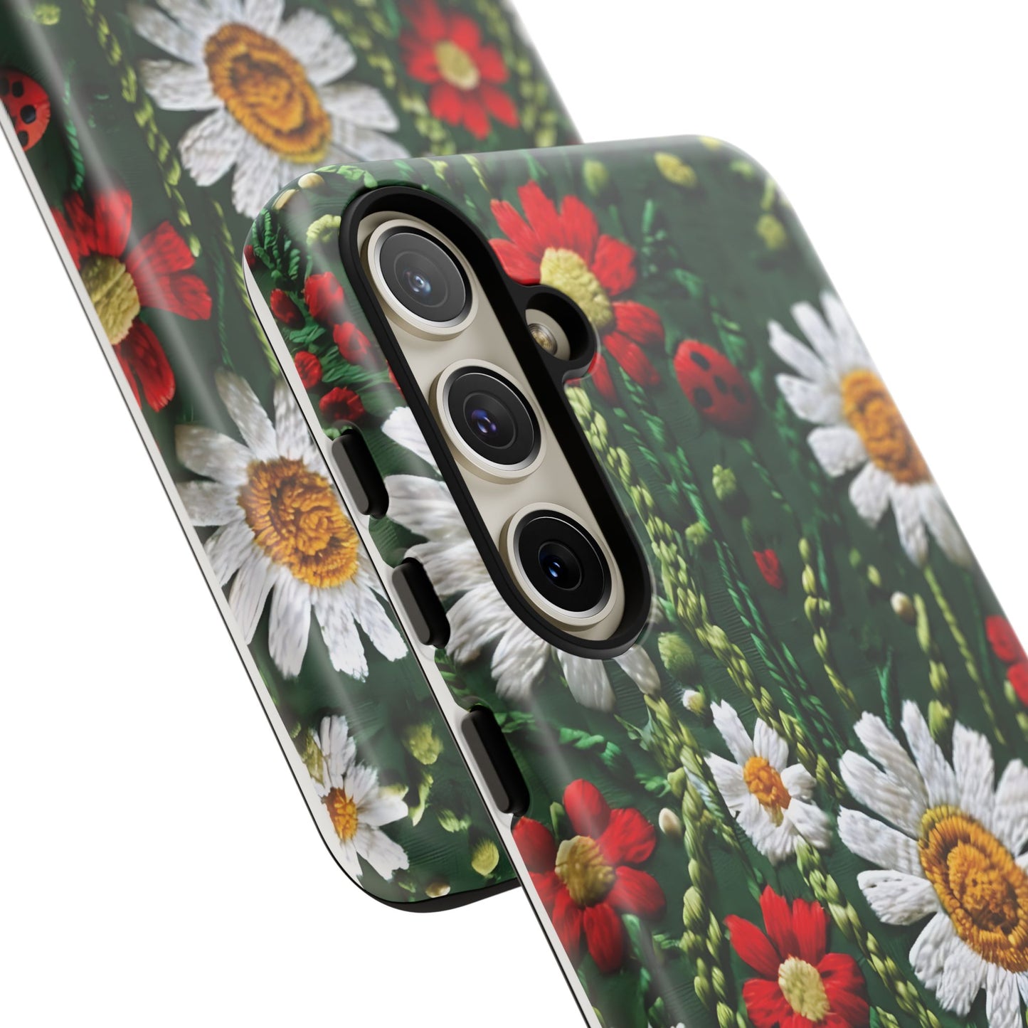 Knitted Pattern With Diamonds And Festive Motifs On Navy phone case design.