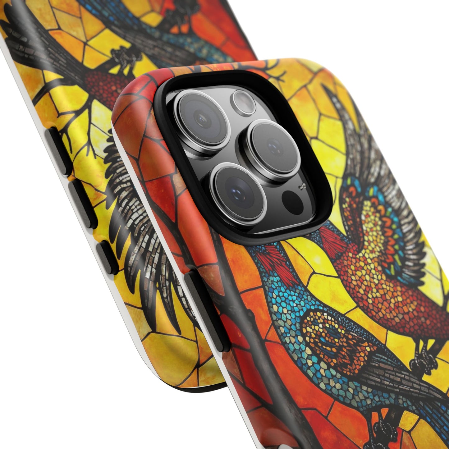 Vibrant Hummingbirds with Stained Glass Charm