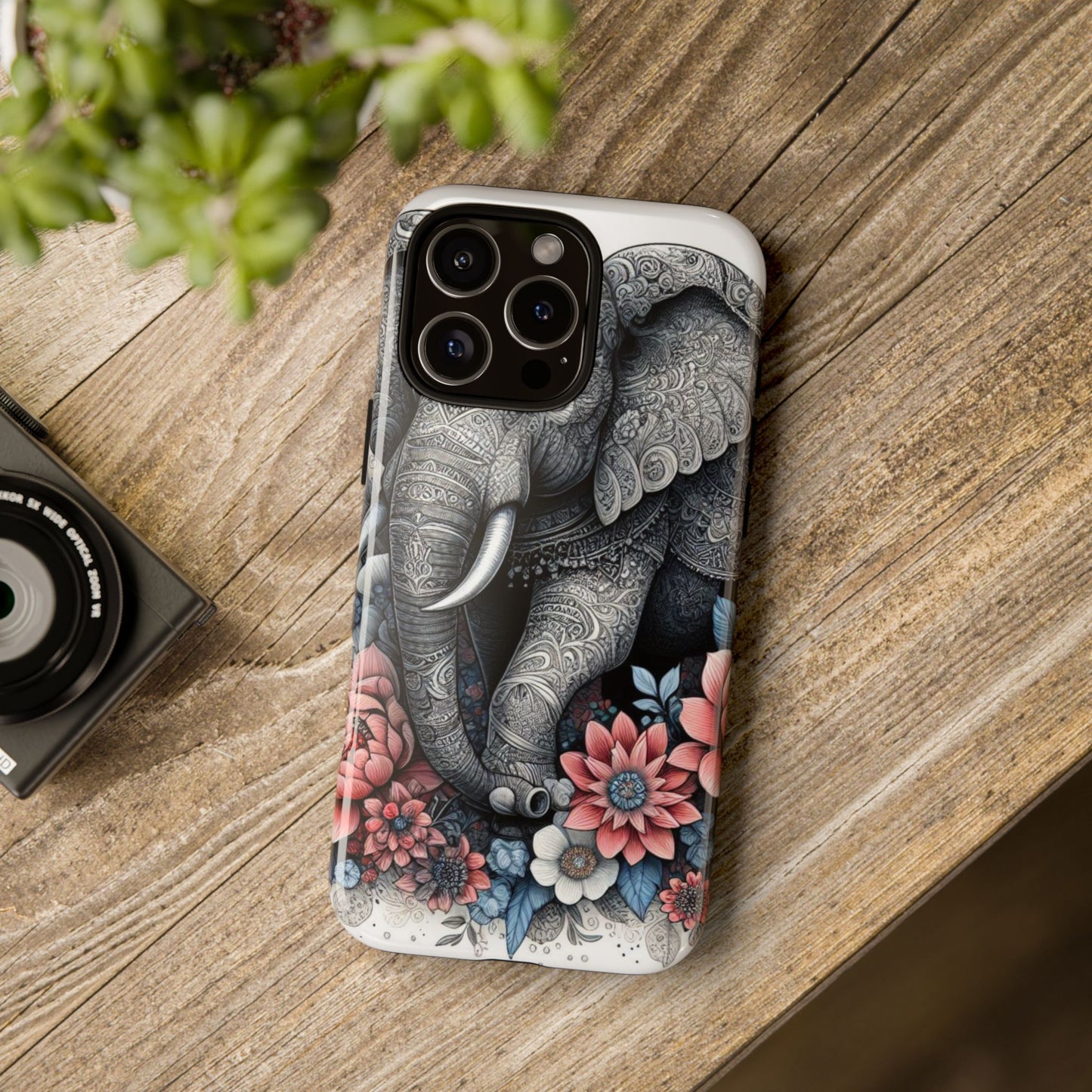 Mandala Elephant Mobile Cover – Elegant Black & White Floral Art
