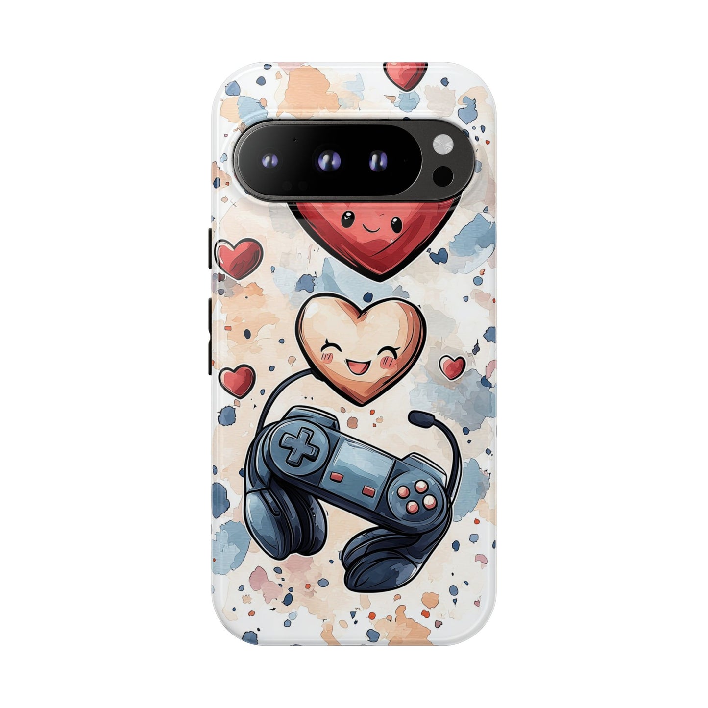 Gaming Love: Kawaii Hearts Anime Phone Case for iPhone, Samsung, Google Pixel