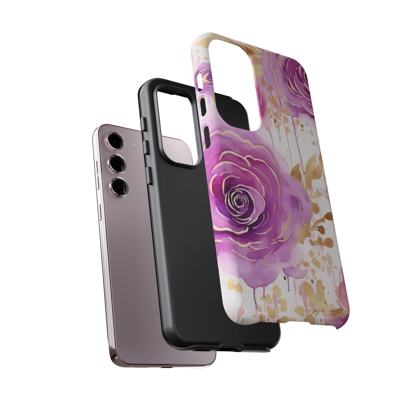 Elegant Purple-Gold Watercolor Rose Mobile Case
