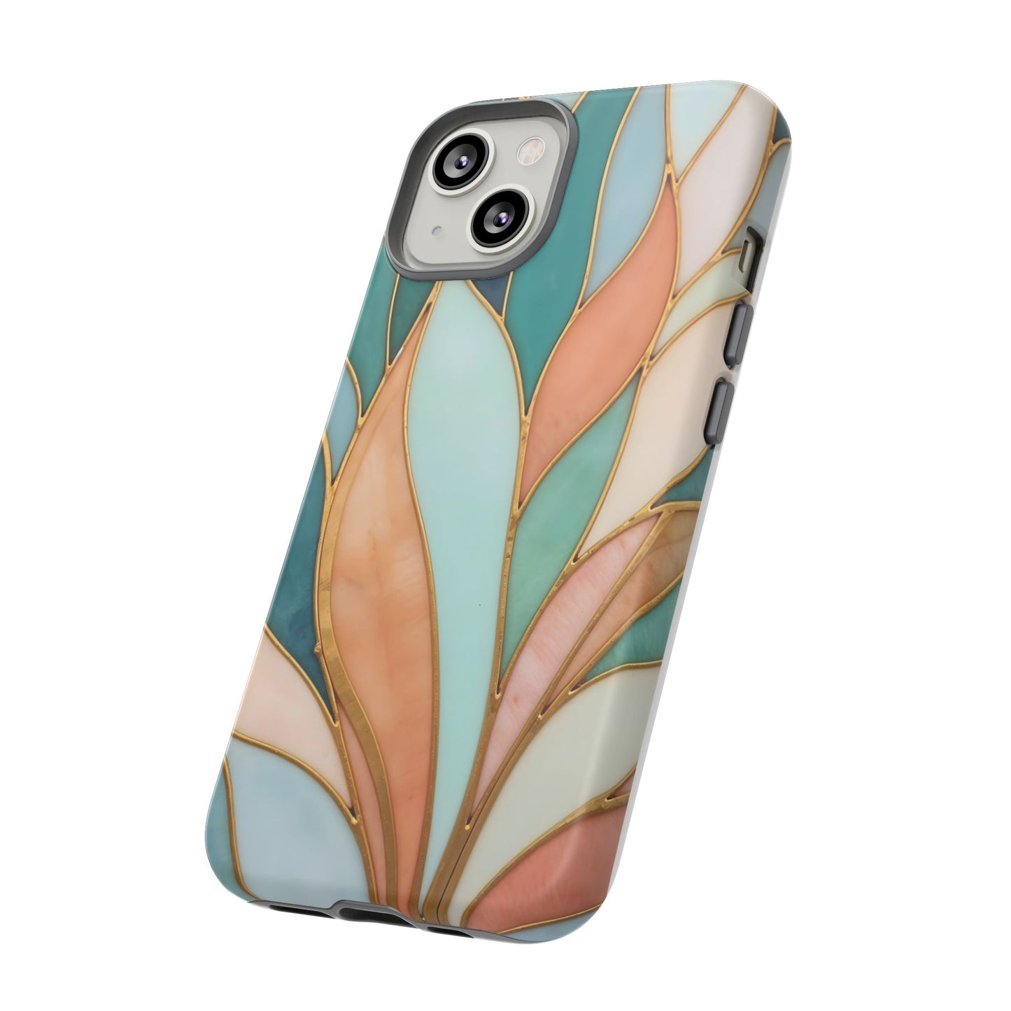 Geometric Leaves: Teal, Peach, and Gold Harmony