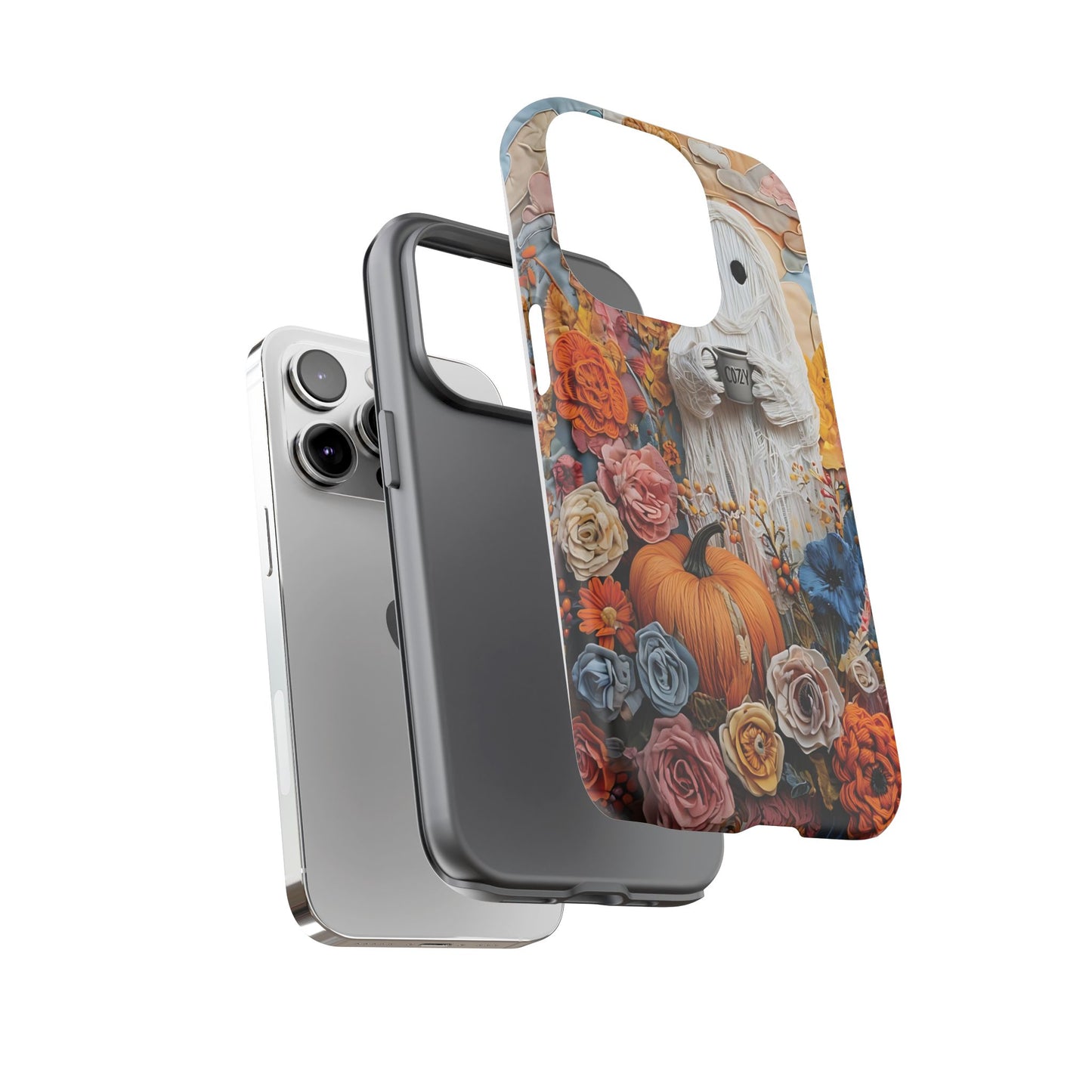 Colorful Whimsical Artwork of Ghost in Autumn Scene phone case design.