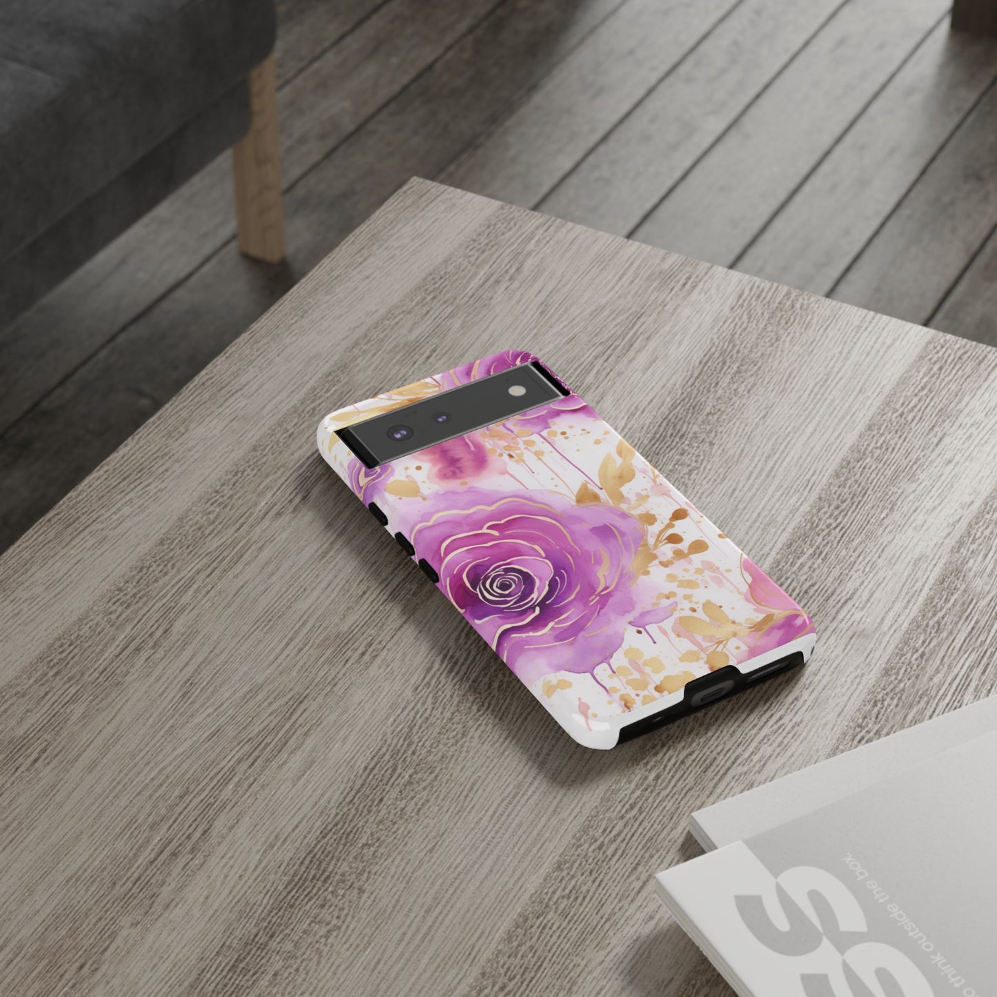 Elegant Purple-Gold Watercolor Rose Mobile Case