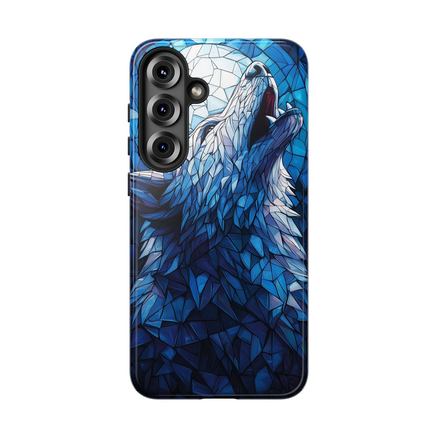 Mystic Moon Wolf – Stained Glass Mosaic Phone Case for iPhone, Samsung & Pixel