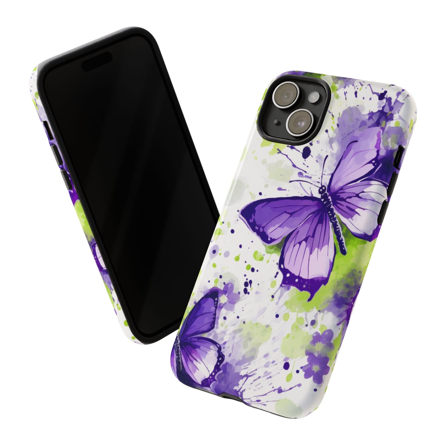 Vibrant Purple Butterfly Splash Mobile Cover – Artistic Green & Violet Aesthetic