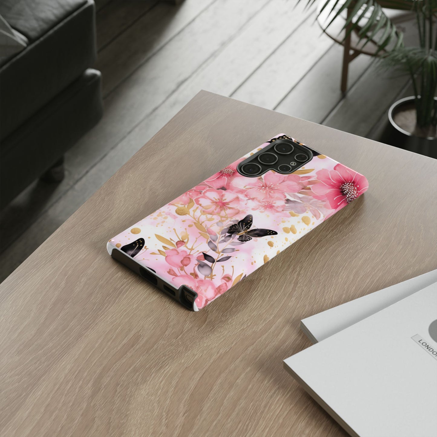 Pink Blossom & Gold Butterfly Mobile Case