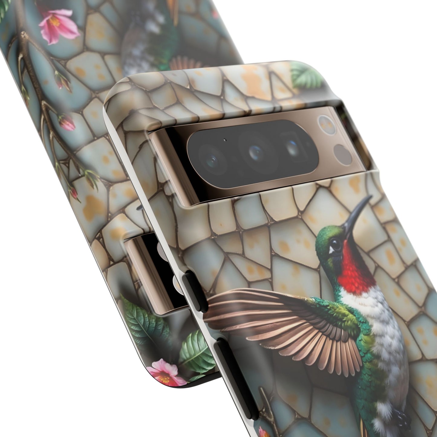 Vivid Hummingbird with Blossoming Branches | Artistic Mosaic Style