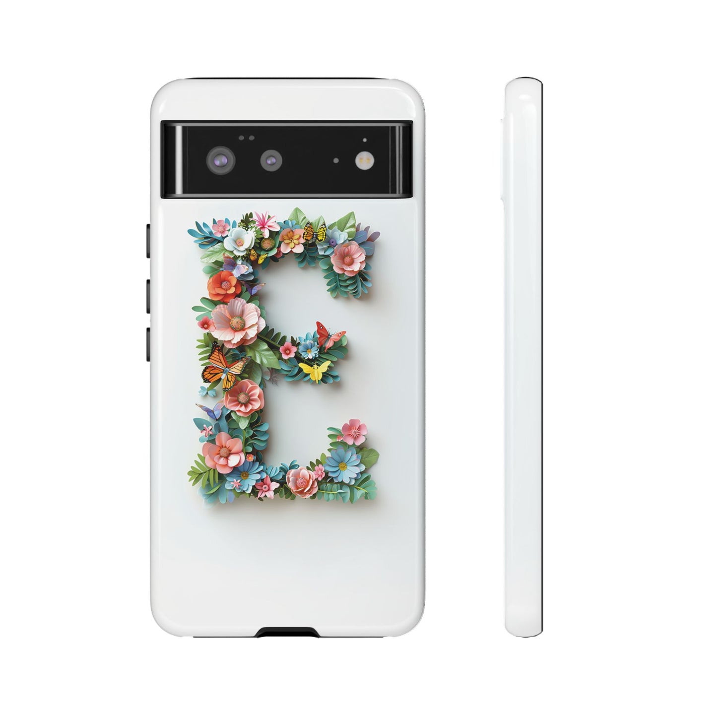 Floral Letter E Phone Case β Personalized Aesthetic Cover for iPhone, Samsung & Google Pixel