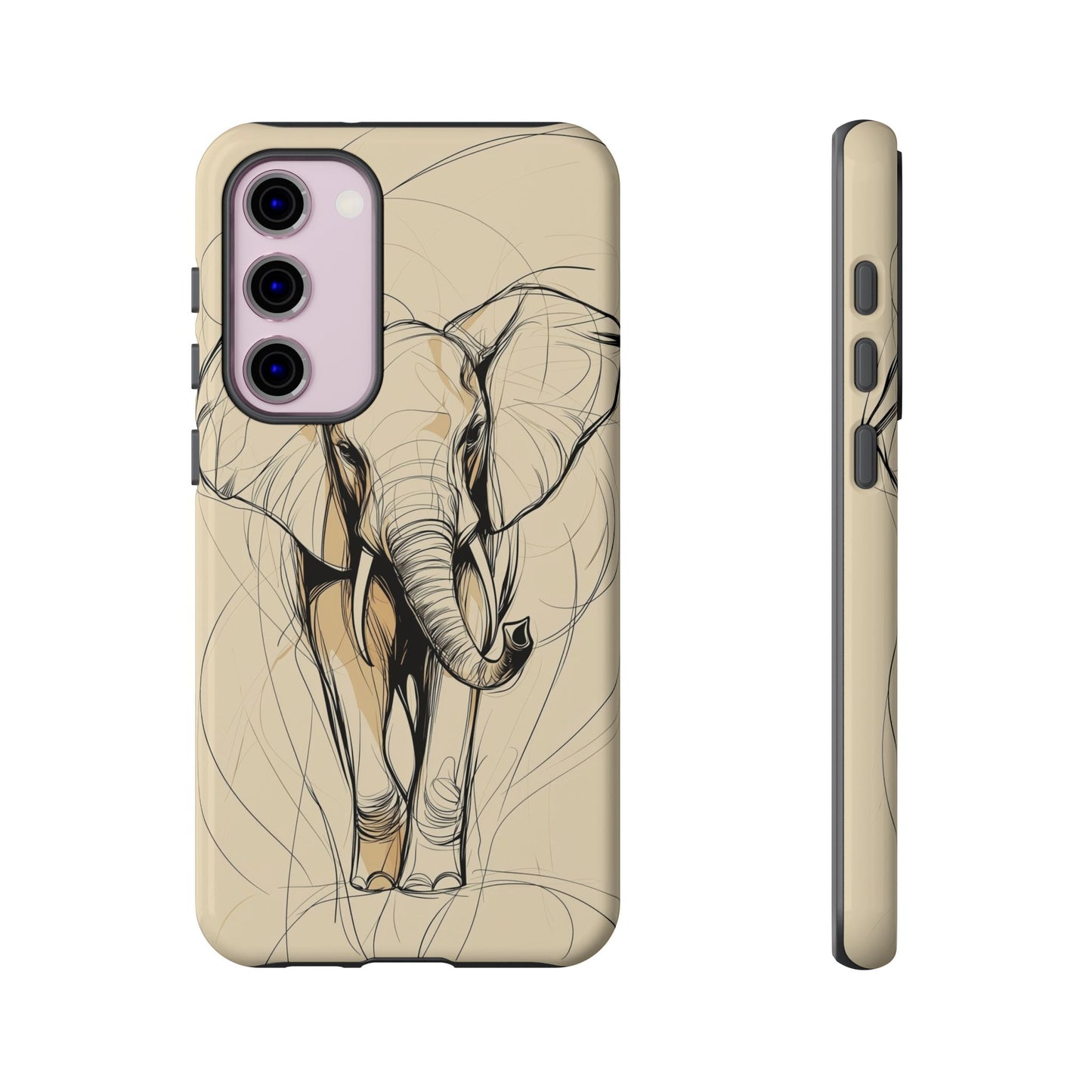 Majestic March: Dynamic Elephant Line Art Phone Case for iPhone, Samsung & Pixel