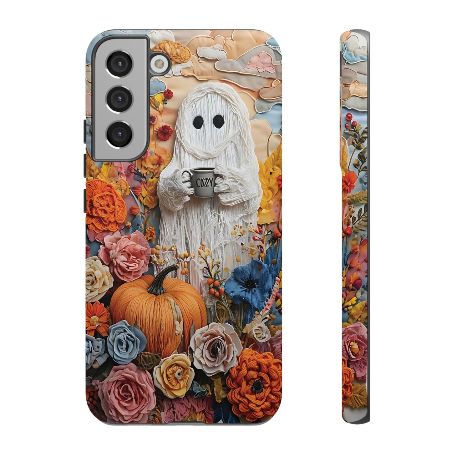 Colorful Whimsical Artwork of Ghost in Autumn Scene phone case design.