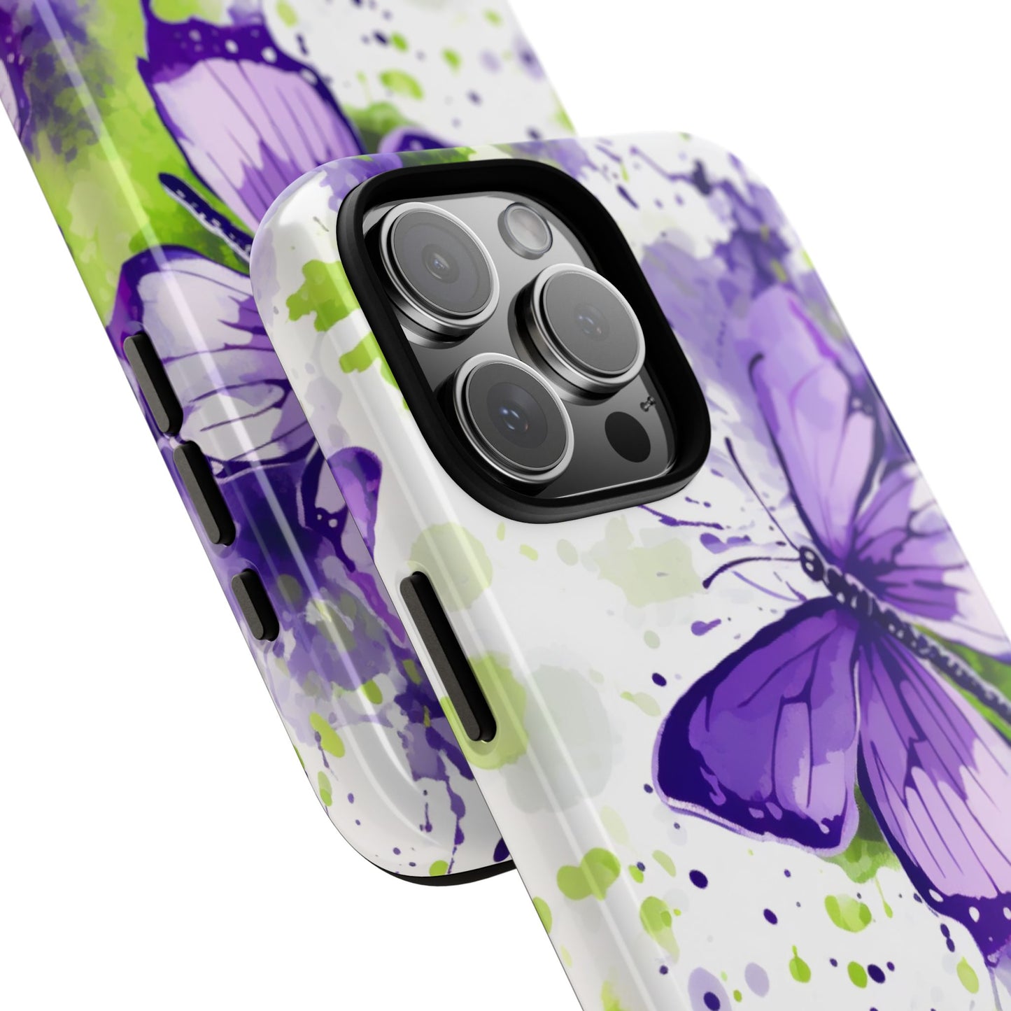 Vibrant Purple Butterfly Splash Mobile Cover – Artistic Green & Violet Aesthetic