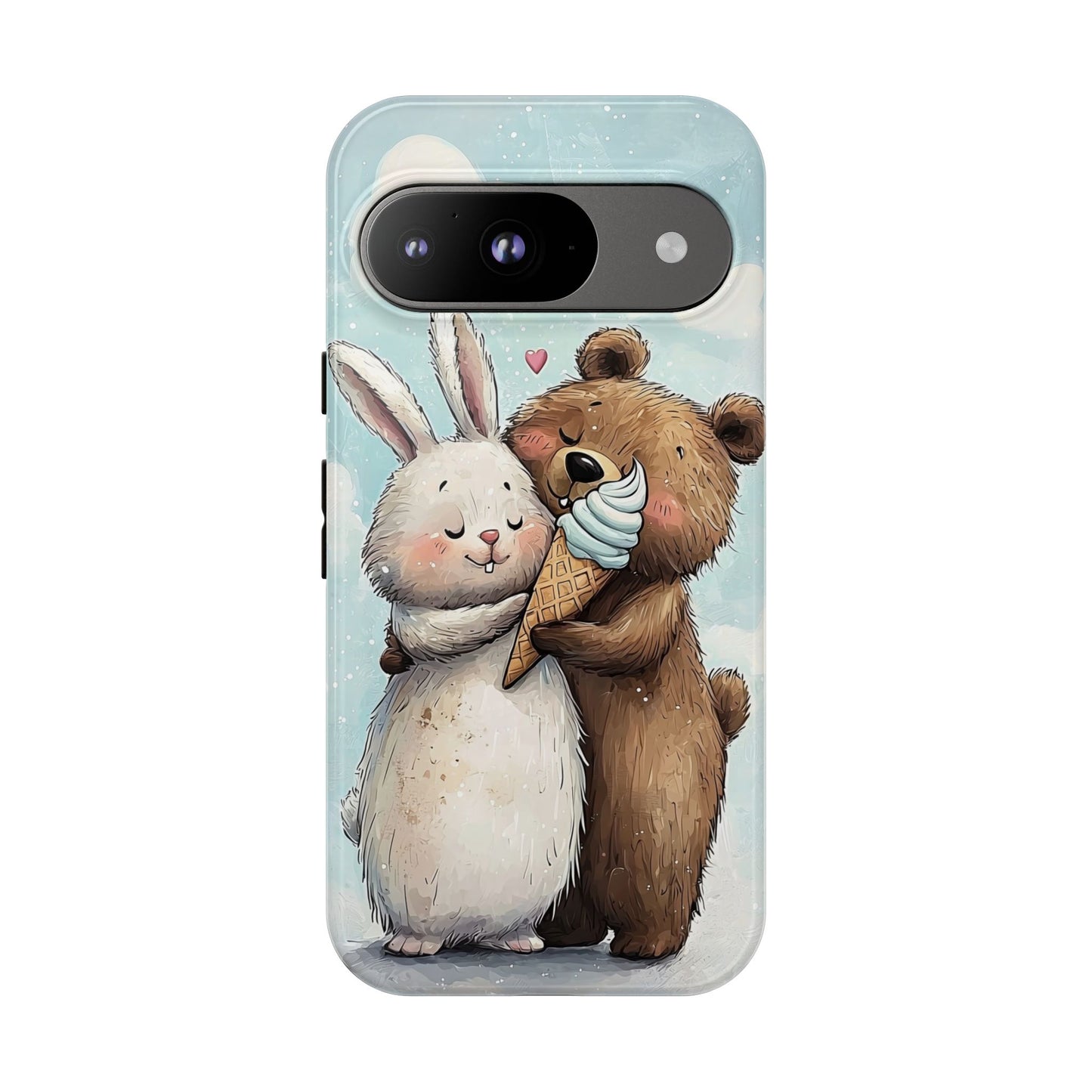 Cozy Bunny & Bear Ice Cream Love - Cute Anime Phone Case for iPhone, Samsung, Google Pixel