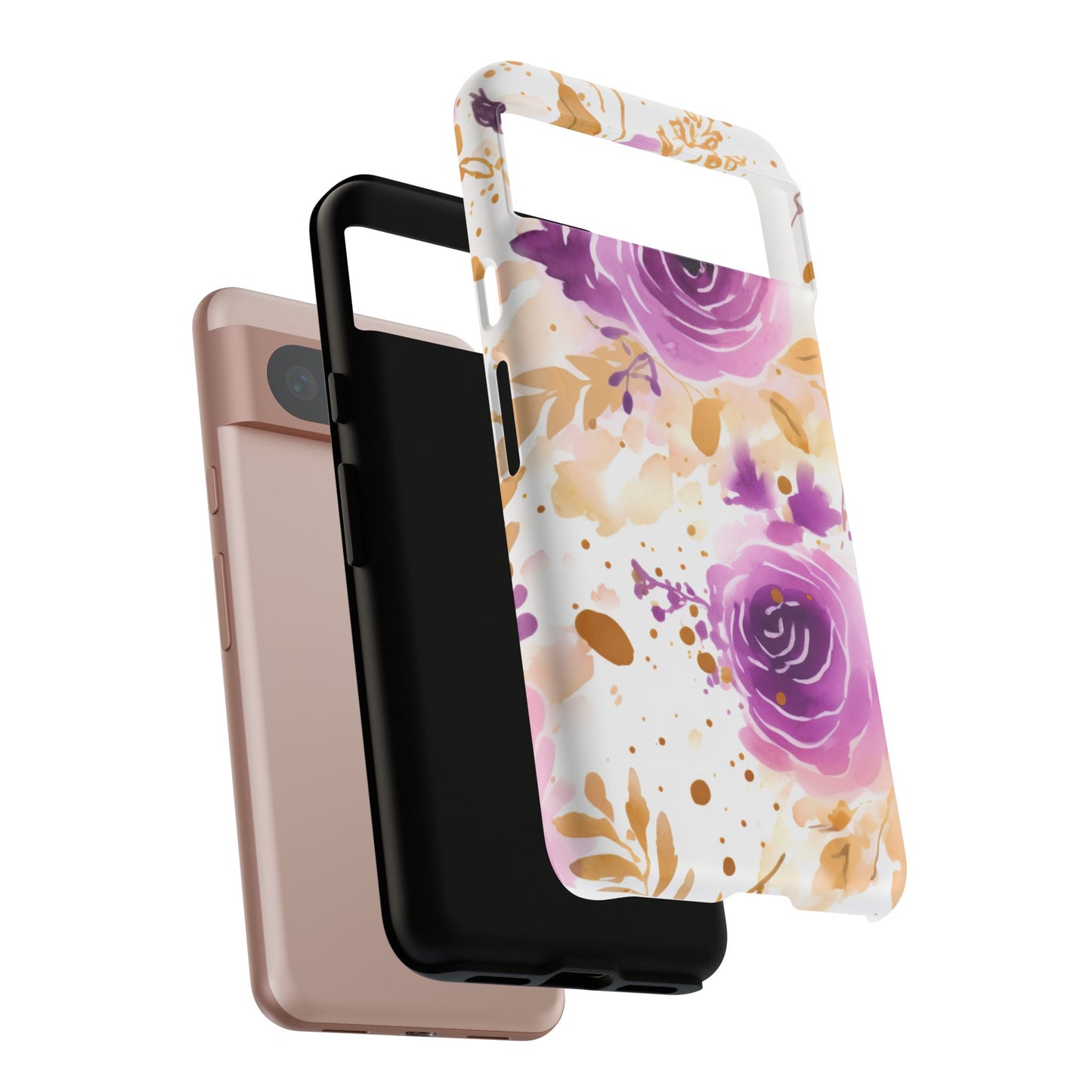 Purple Bloom Watercolor Mobile Case – Artistic Elegance in Gold & Lilac