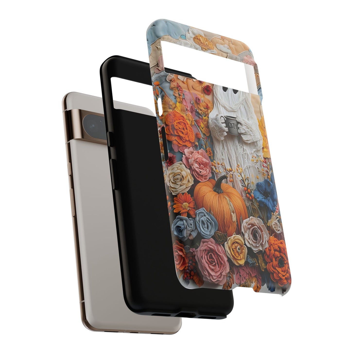 Colorful Whimsical Artwork of Ghost in Autumn Scene phone case design.
