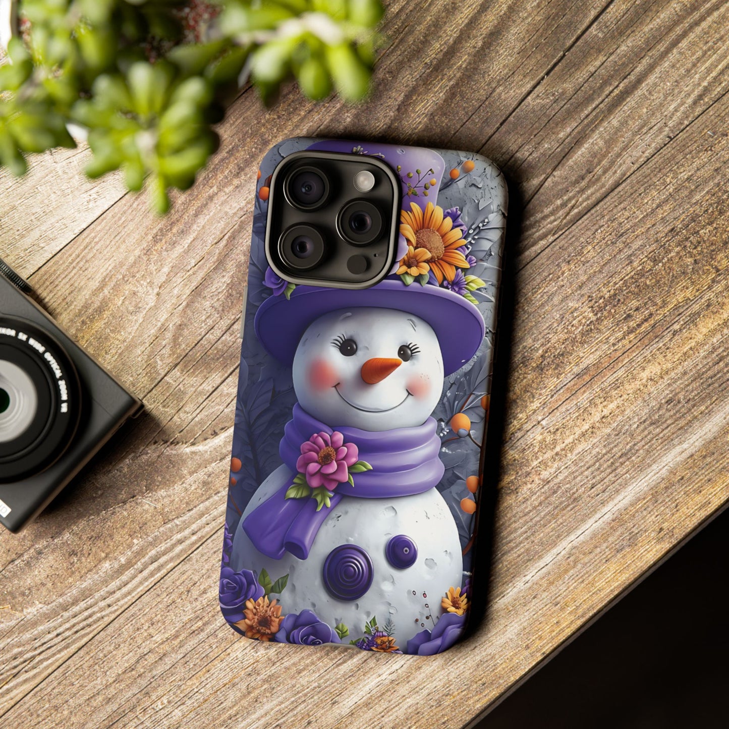 Cheerful Snowman With Colorful Floral Hat And Scarf phone case design