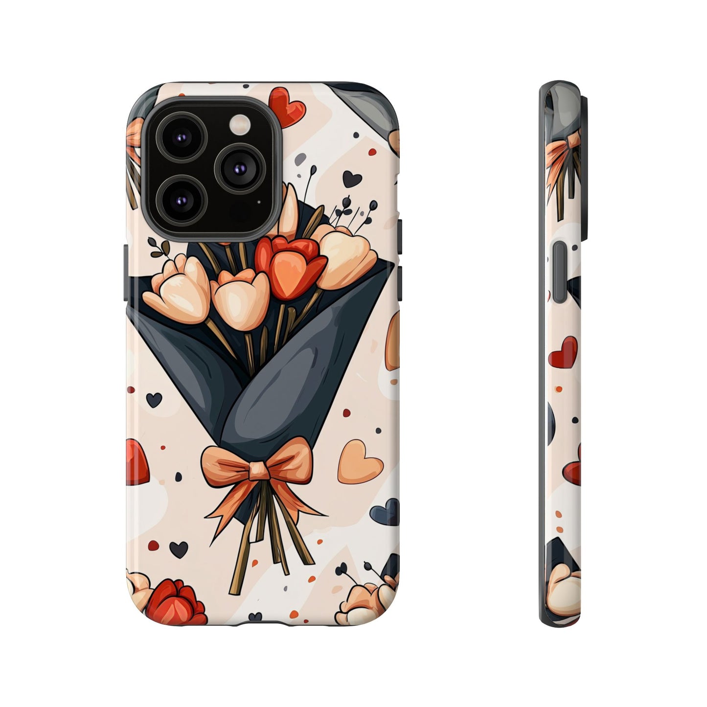 Romantic Bouquet Floral Phone Case for iPhone, Samsung & Pixel | Cute Heart & Flowers Design | Soft Matte Finish