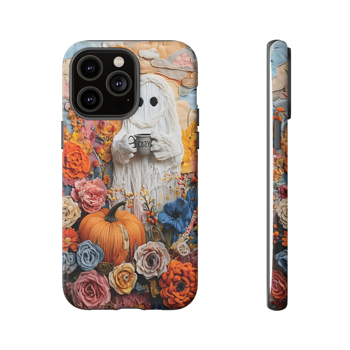 Colorful Whimsical Artwork of Ghost in Autumn Scene phone case design.