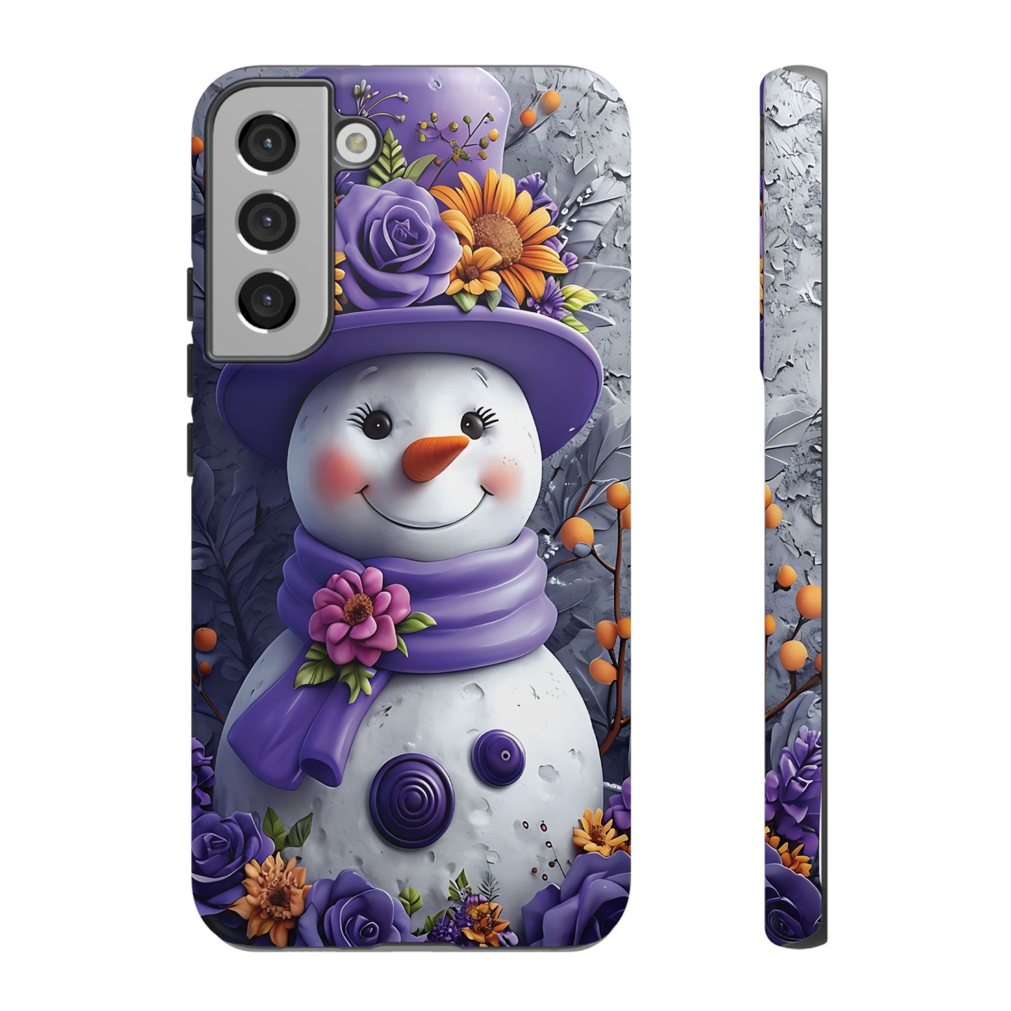 Cheerful Snowman With Colorful Floral Hat And Scarf phone case design