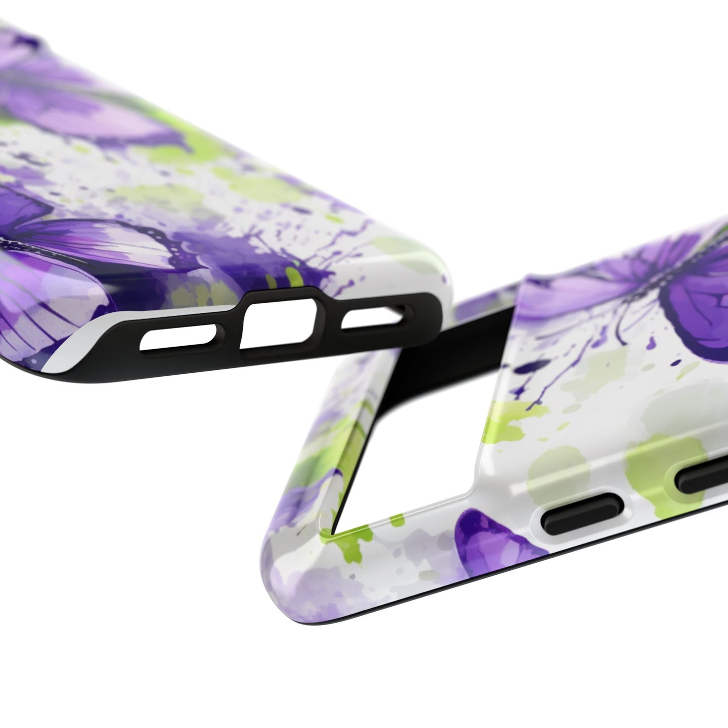 Vibrant Purple Butterfly Splash Mobile Cover – Artistic Green & Violet Aesthetic