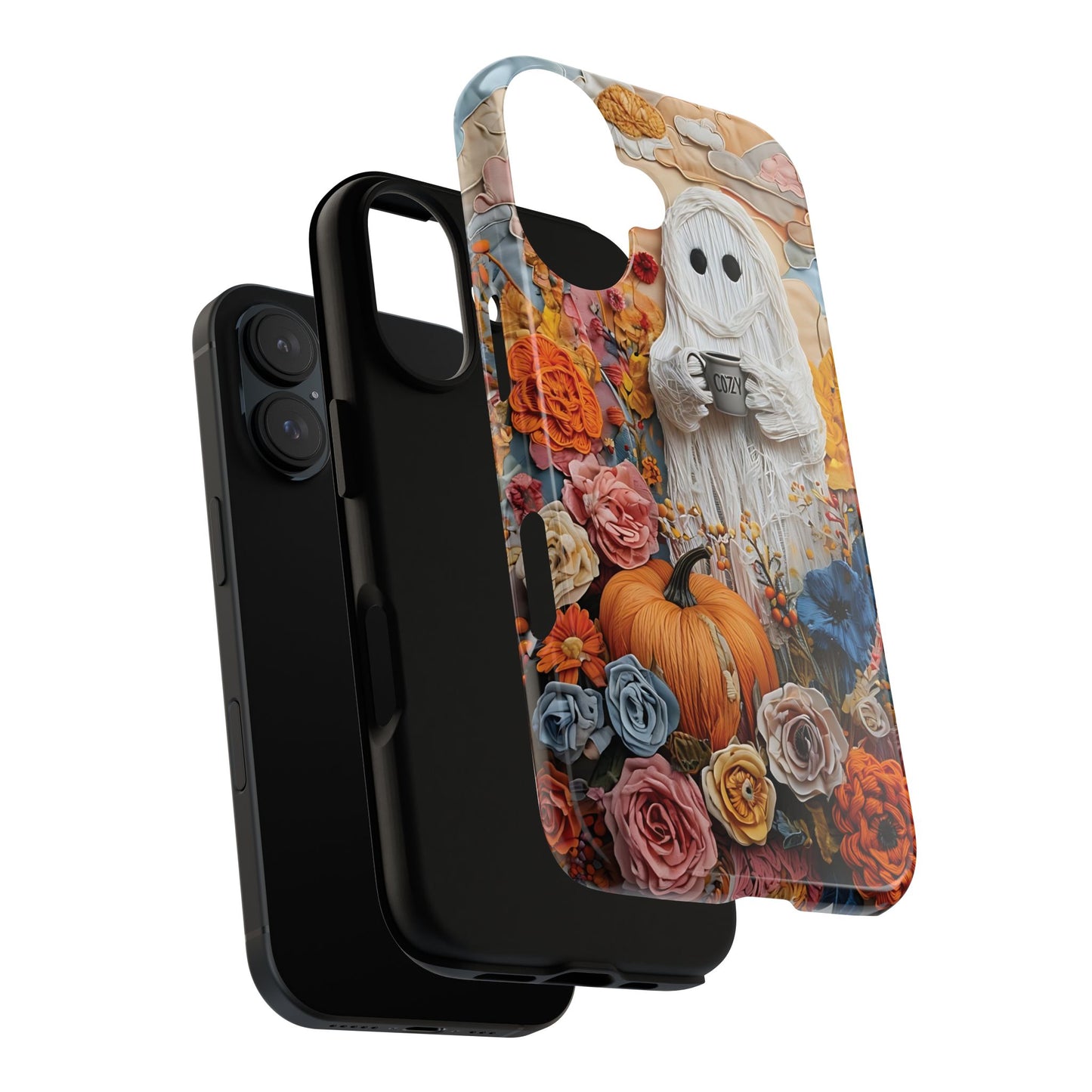 Colorful Whimsical Artwork of Ghost in Autumn Scene phone case design.