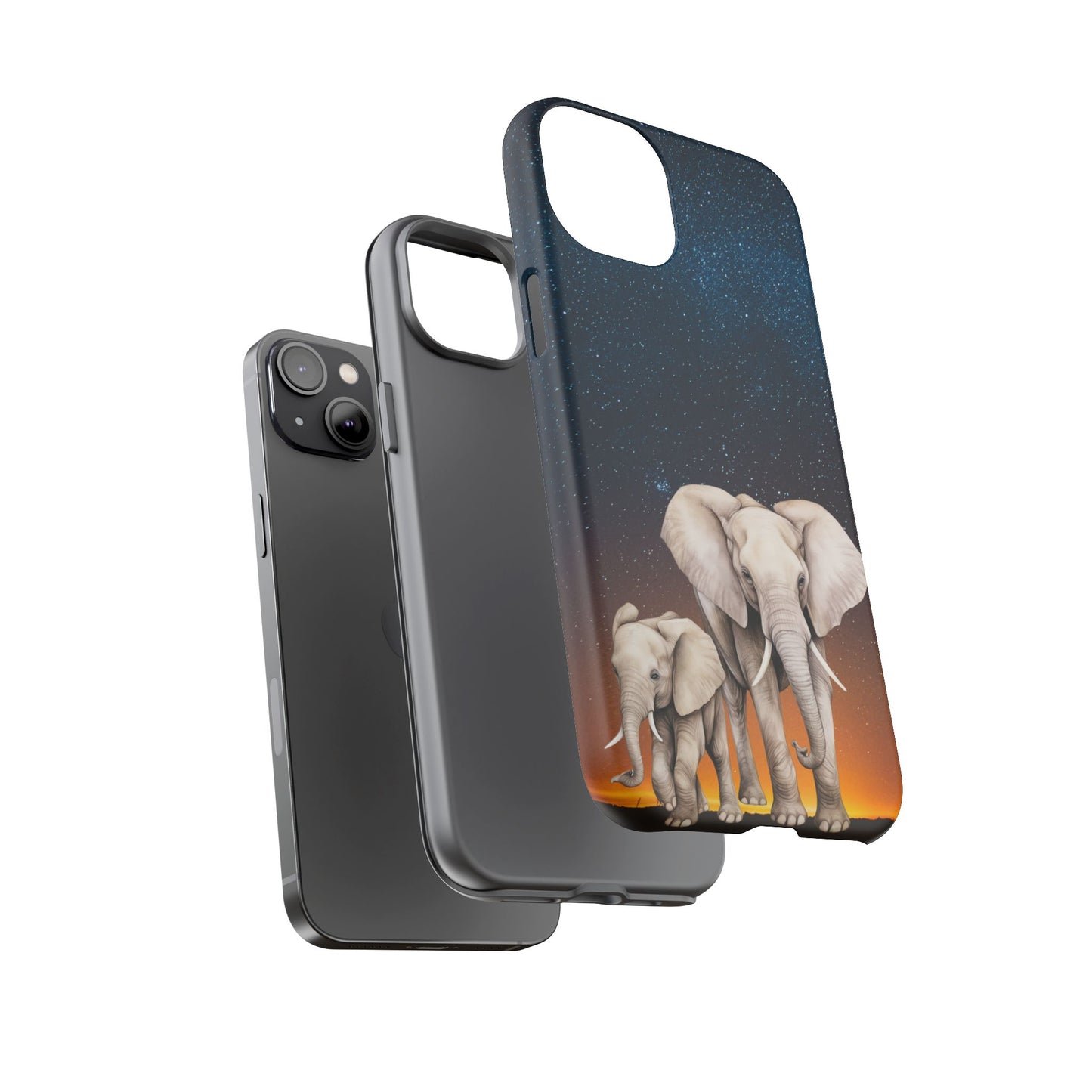 Starry Safari Elephant Family Mobile Cover – Cosmic Wildlife Aesthetic