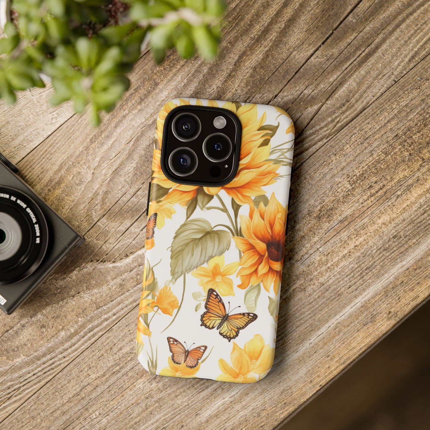 Golden Sunflower & Butterfly Phone Case – Warm & Elegant