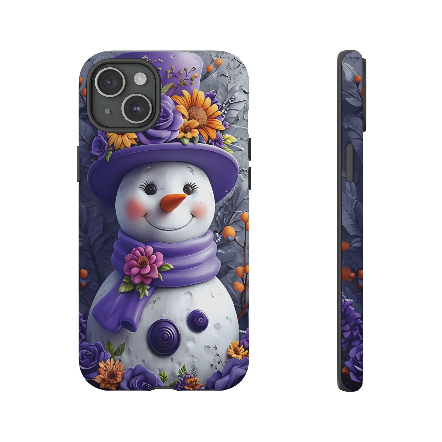 Cheerful Snowman With Colorful Floral Hat And Scarf phone case design