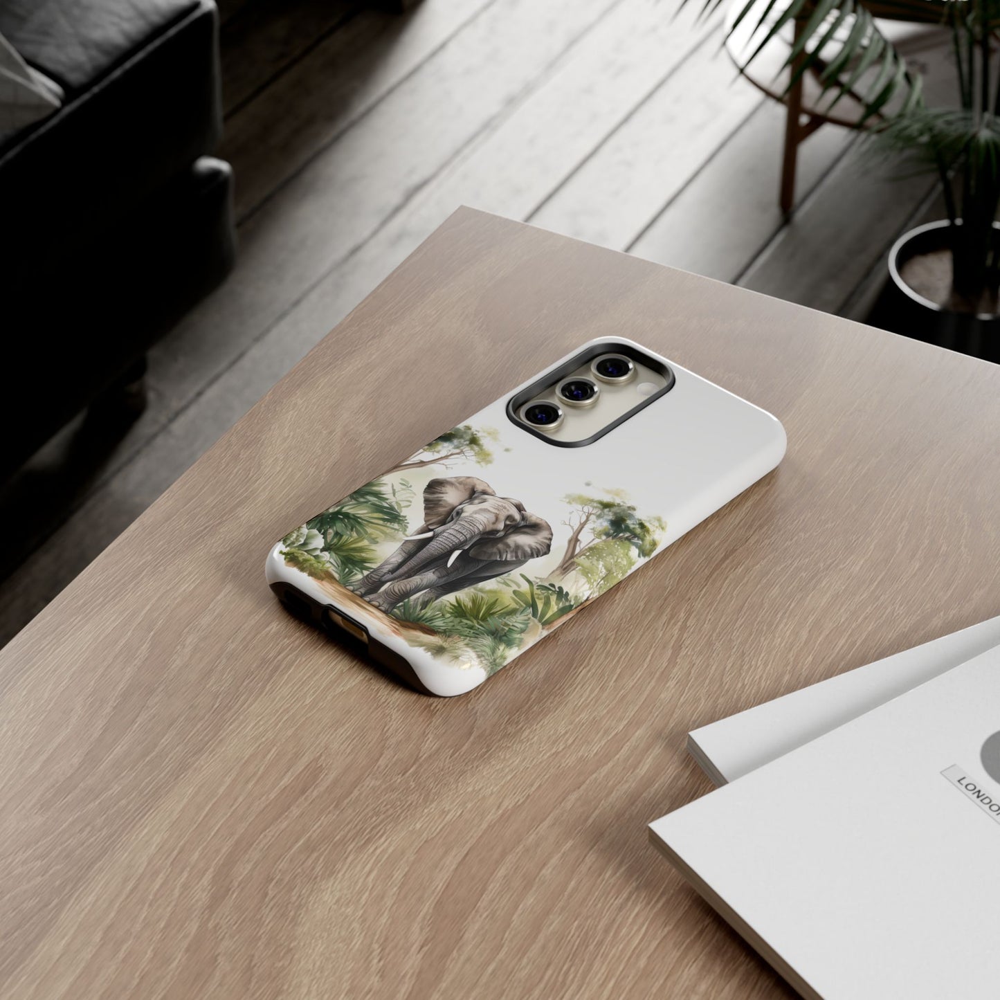 Serene Jungle Elephant Mobile Cover – Watercolor Wildlife Design