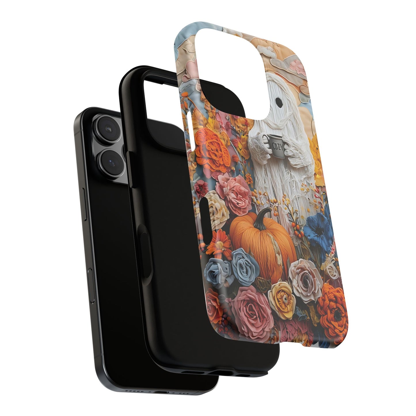 Colorful Whimsical Artwork of Ghost in Autumn Scene phone case design.