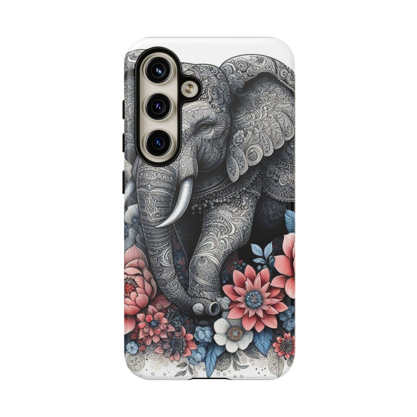 Mandala Elephant Mobile Cover – Elegant Black & White Floral Art