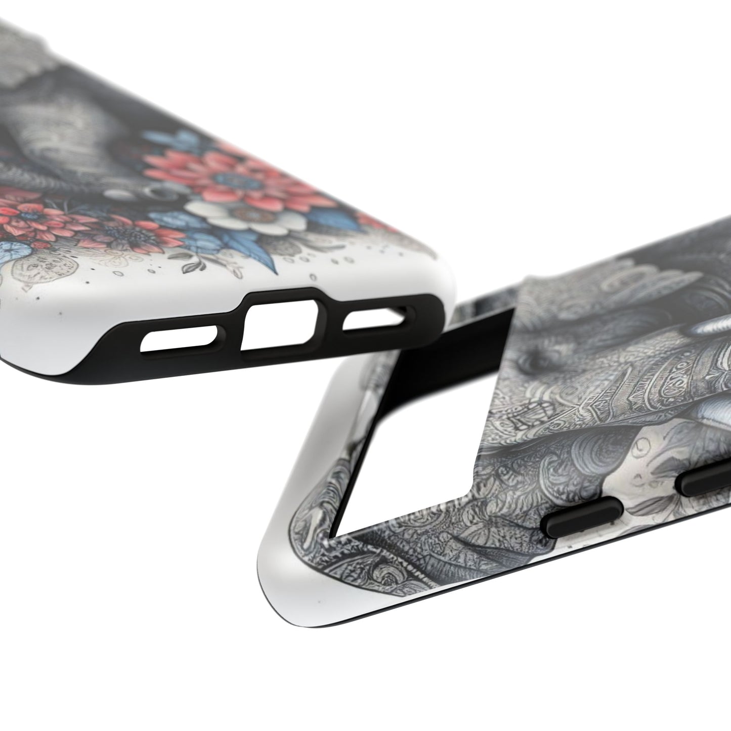 Mandala Elephant Mobile Cover – Elegant Black & White Floral Art