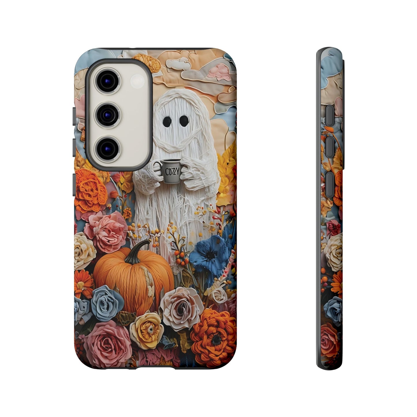 Colorful Whimsical Artwork of Ghost in Autumn Scene phone case design.