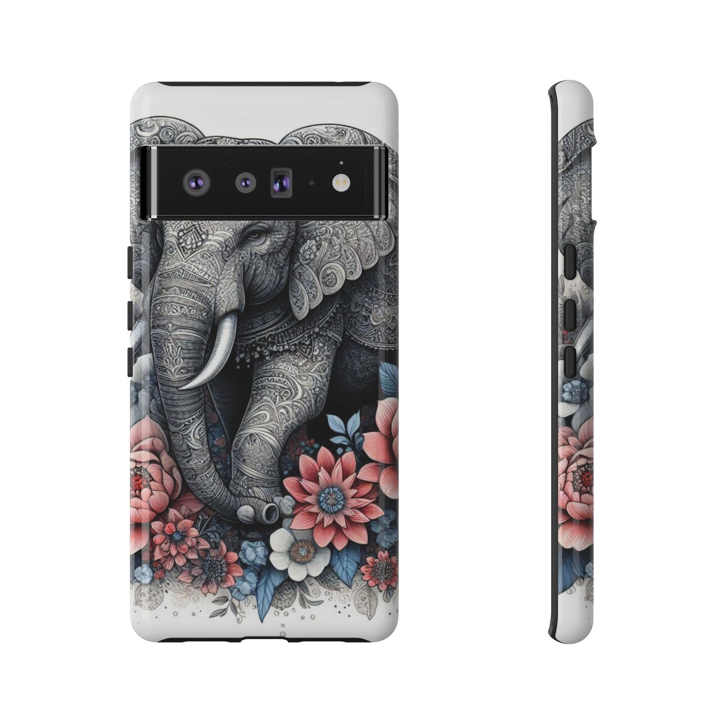 Mandala Elephant Mobile Cover – Elegant Black & White Floral Art