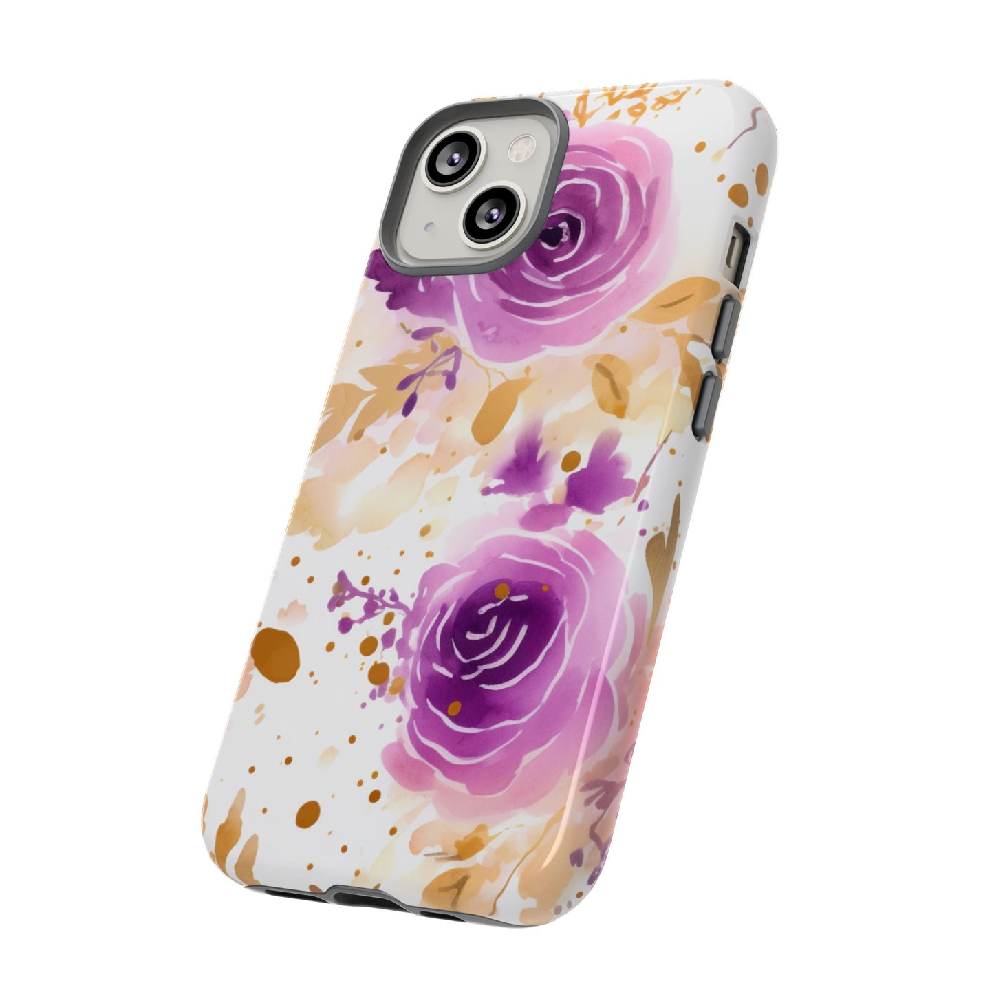 Purple Bloom Watercolor Mobile Case – Artistic Elegance in Gold & Lilac