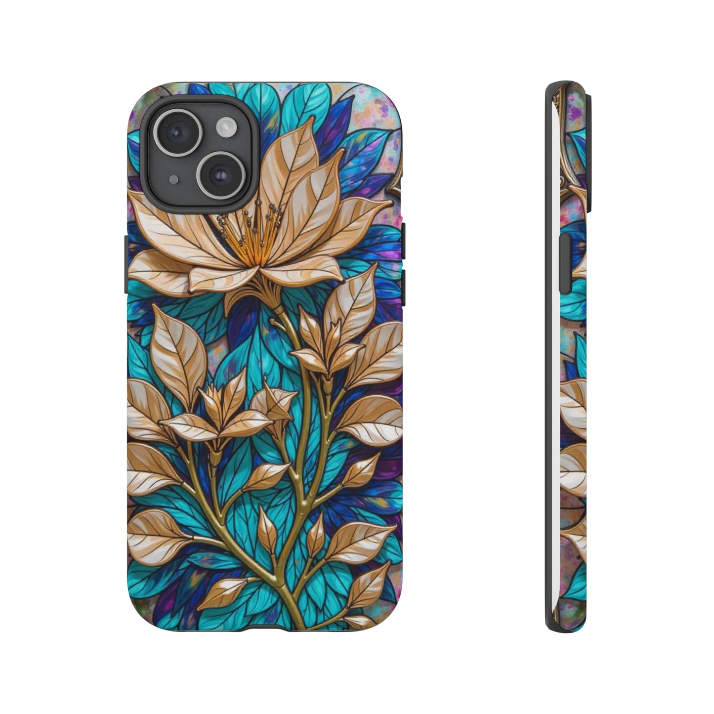 Majestic Golden Blossoms on Mosaic Blue Splendor