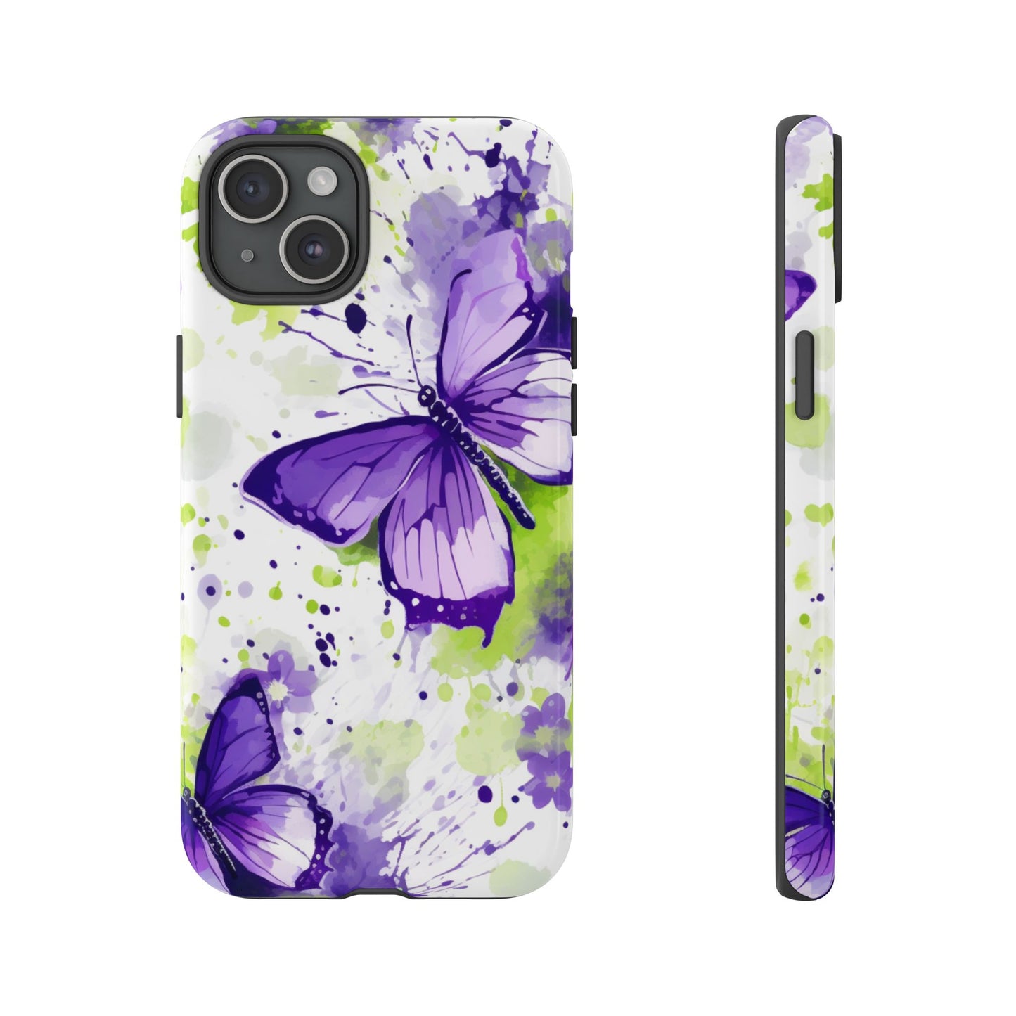 Vibrant Purple Butterfly Splash Mobile Cover – Artistic Green & Violet Aesthetic