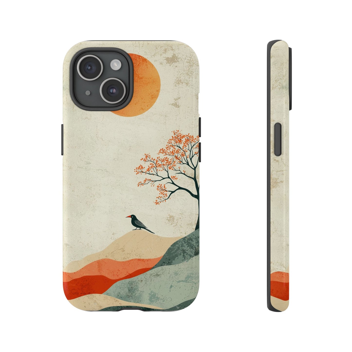 Crimson Solitude: A Minimalist Landscape Phone Case for iPhone, Samsung & Pixel
